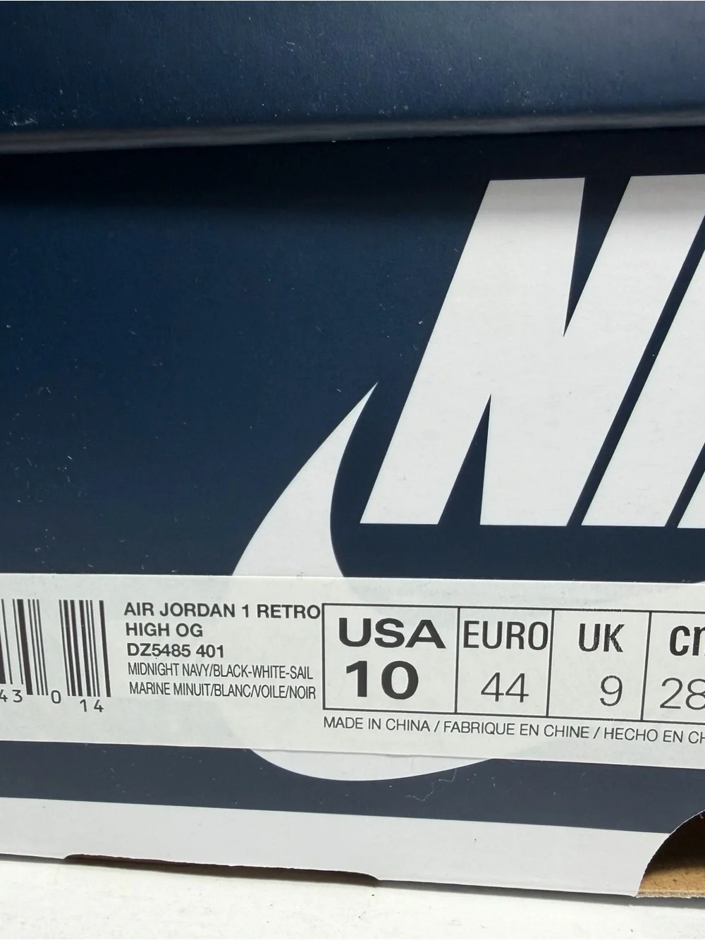 Nike Air Jordan 1 High OG Midnight Navy Black White Sneakers US 10 DZ5485-401